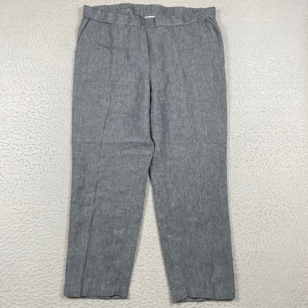 Pure Jill‎ Linen Pants Women Large Petite Chambray Elastic Waist Straight